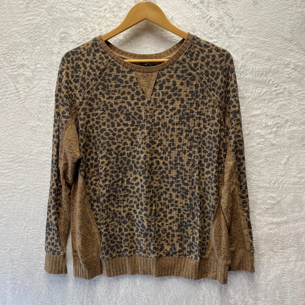 Torrid Brushed Waffle Sweatshirt Women Medium L Sz 00 Brown Leopard Long Sleeve